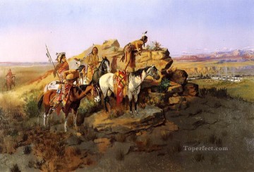 Observando a los colonos 1895 Charles Marion Russell Pinturas al óleo